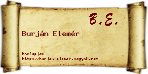 Burján Elemér névjegykártya